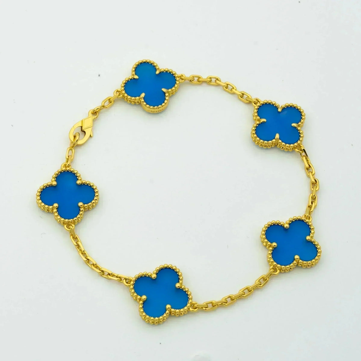 [Regalia Jewelry]CLOVER 5 MOTIFS BLUE AGATE BRACELET