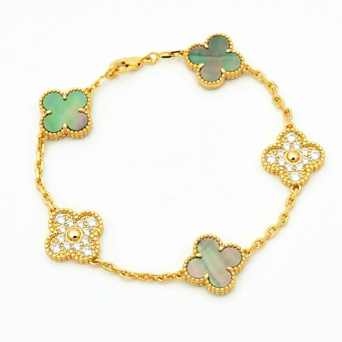 [Regalia Jewelry]CLOVER 5 MOTIF GRAY MOP DIAMOND BRACELET