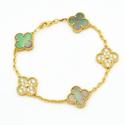 [Regalia Jewelry]CLOVER 5 MOTIF GRAY MOP DIAMOND BRACELET