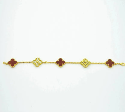 [Regalia Jewelry]CLOVER 5 MOTIFS CARNELIAN DIAMOND BRACELET