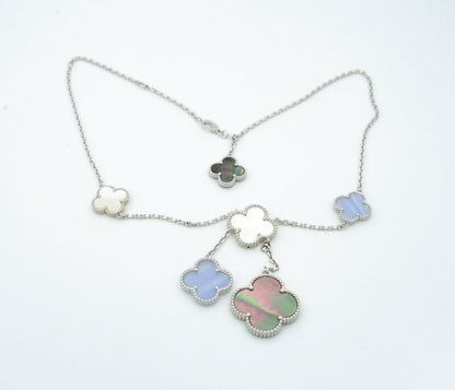 [Regalia Jewelry]CLOVER MOP CHALCEDONY NECKLACE SILVER 6 MOTIF