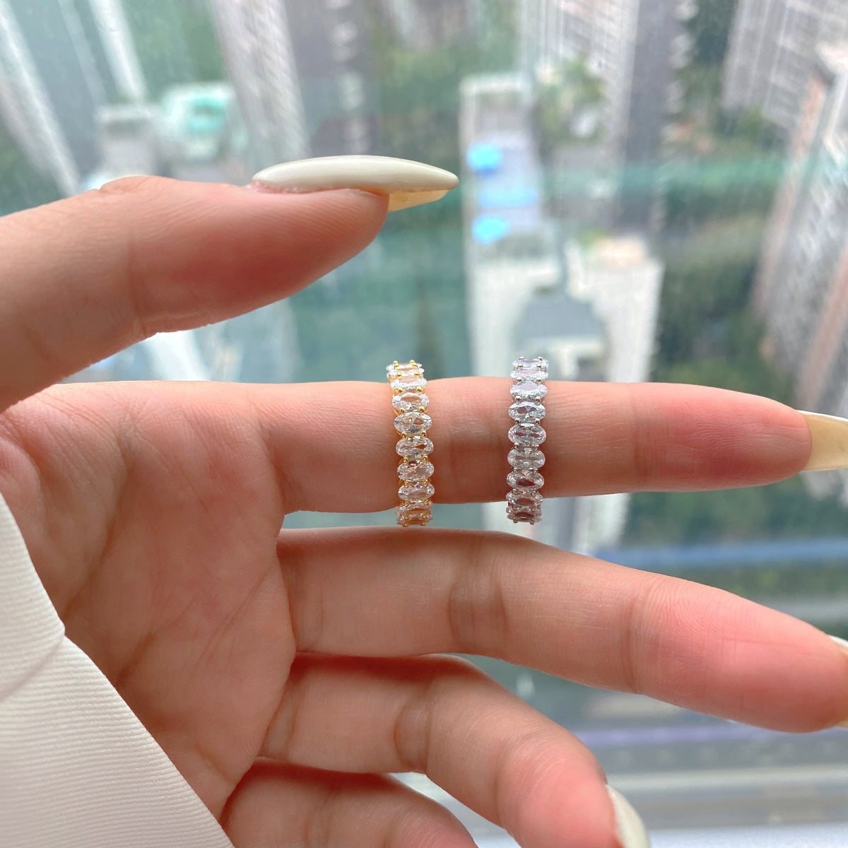 [Regalia Jewelry]Ornate Oval Cut Tennis Ring