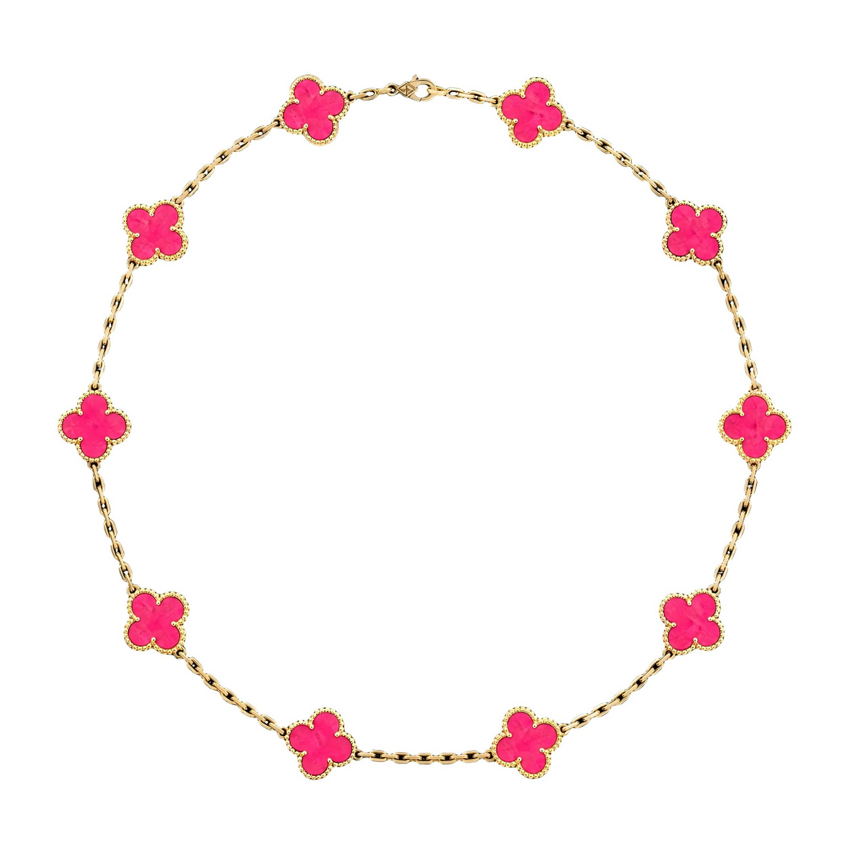 [Regalia Jewelry]CLOVER 10 MOTIFS PINK ENAMEL NECKLACE