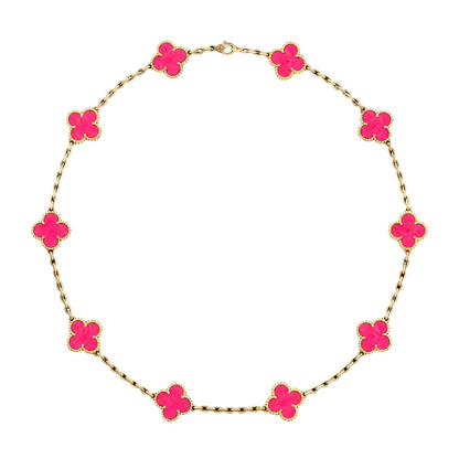 [Regalia Jewelry]CLOVER 10 MOTIFS PINK ENAMEL NECKLACE