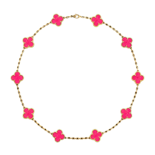 [Regalia Jewelry]CLOVER 10 MOTIFS PINK ENAMEL NECKLACE