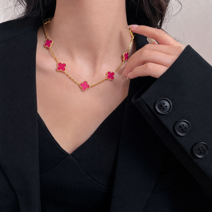 [Regalia Jewelry]CLOVER 10 MOTIFS PINK ENAMEL NECKLACE