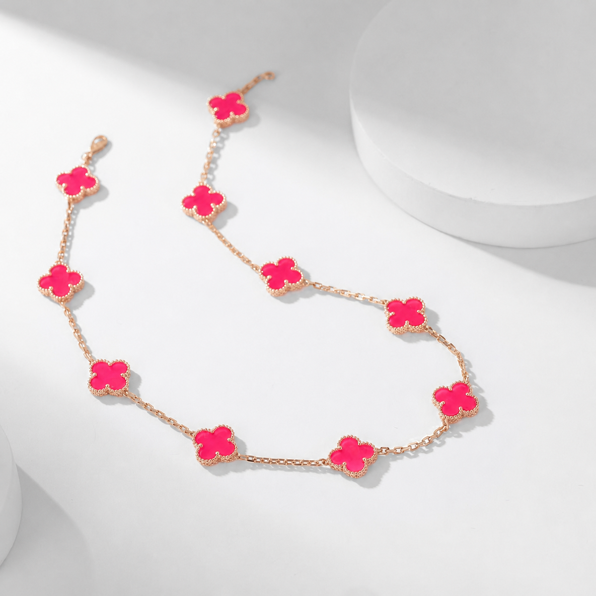 [Regalia Jewelry]CLOVER 10 MOTIFS PINK ENAMEL NECKLACE