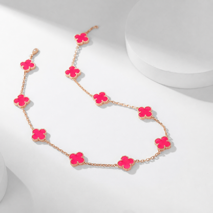 [Regalia Jewelry]CLOVER 10 MOTIFS PINK ENAMEL NECKLACE