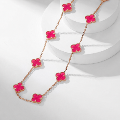 [Regalia Jewelry]CLOVER 10 MOTIFS PINK ENAMEL NECKLACE