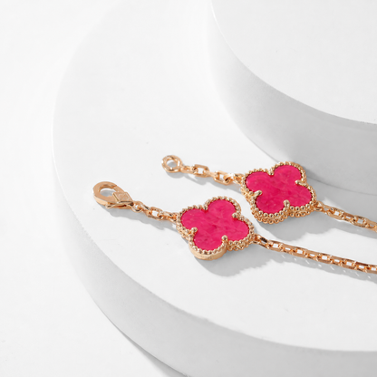 [Regalia Jewelry]CLOVER 10 MOTIFS PINK ENAMEL NECKLACE