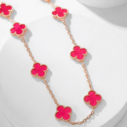 [Regalia Jewelry]CLOVER 20 MOTIFS PINK ENAMEL NECKLACE
