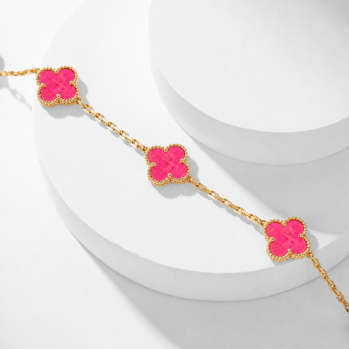 [Regalia Jewelry]CLOVER 10 MOTIFS PINK ENAMEL NECKLACE