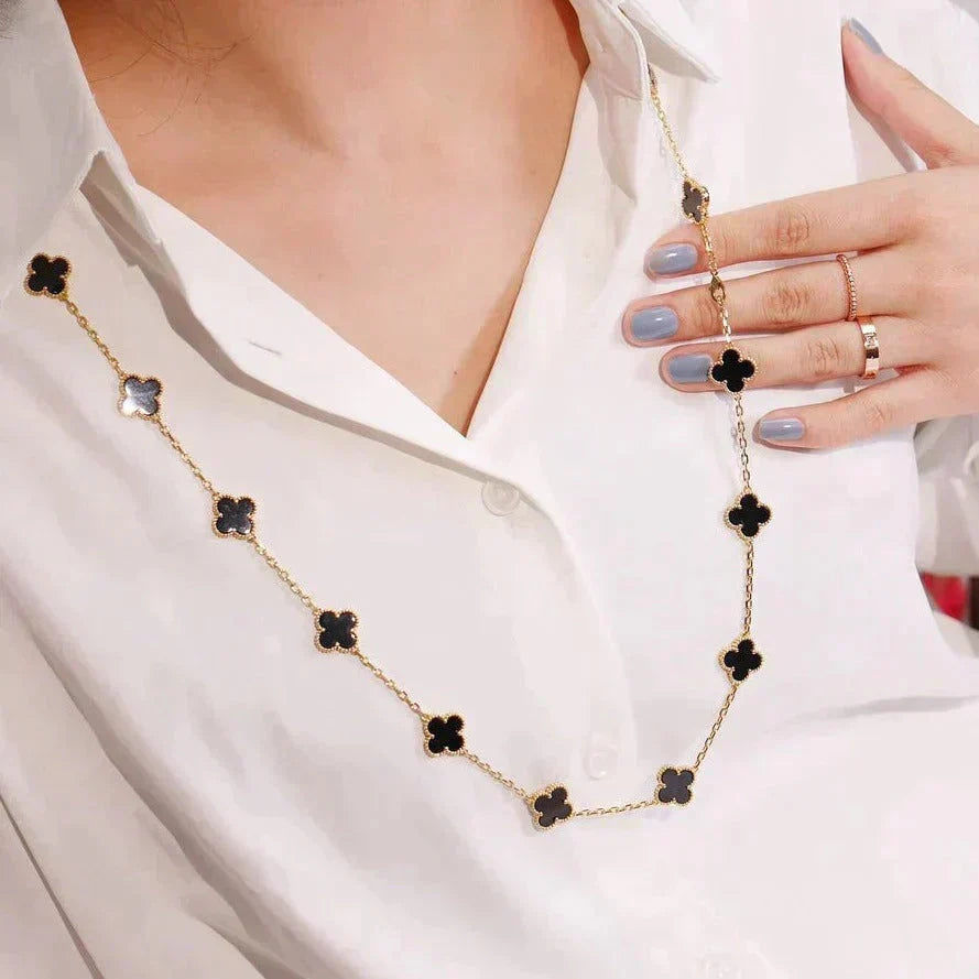 [Regalia Jewelry]CLOVER 20 MOTIFS ONYX NECKLACE