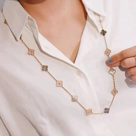 [Regalia Jewelry]CLOVER 20 MOTIFS DARK MOP DIAMOND  NECKLACE