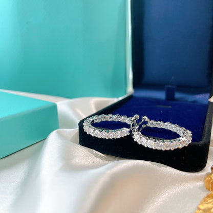[Regalia Jewels]SILVER DIAMOND HOOP EARRINGS
