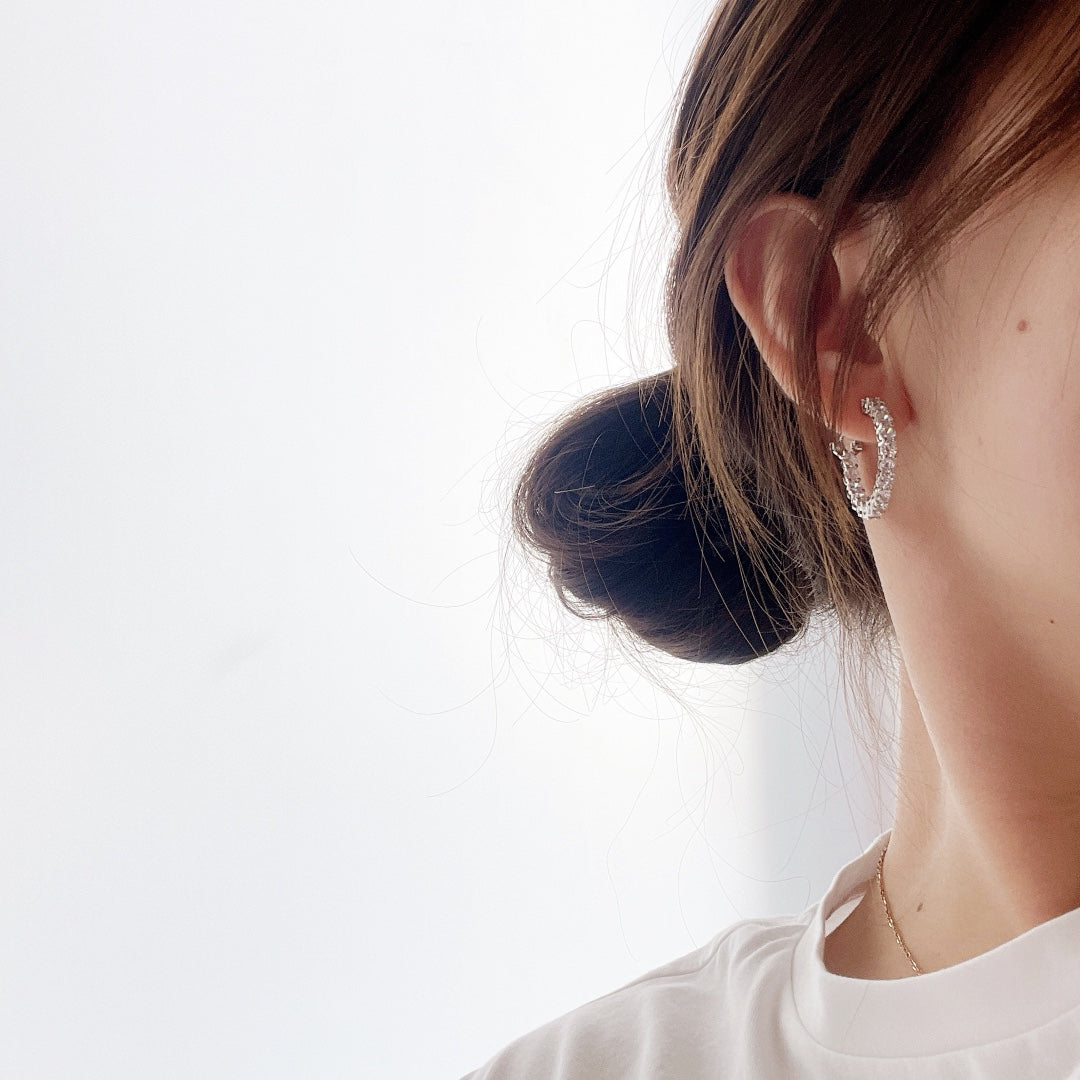 [Regalia Jewels]SILVER DIAMOND HOOP EARRINGS