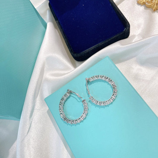 [Regalia Jewels]SILVER DIAMOND HOOP EARRINGS