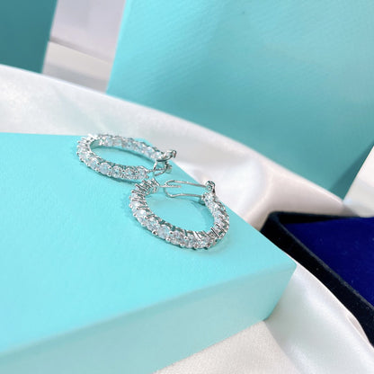 [Regalia Jewels]SILVER DIAMOND HOOP EARRINGS