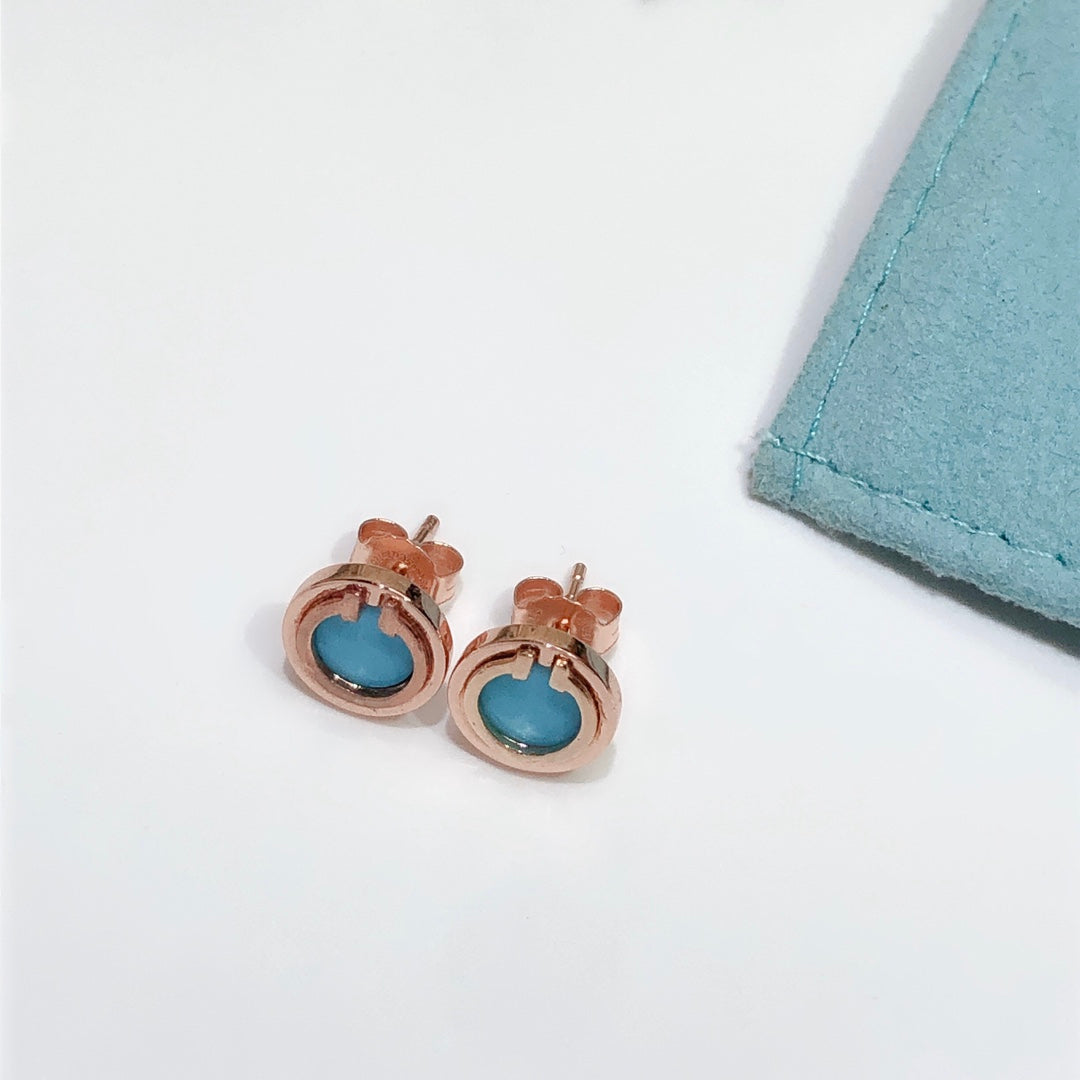 [Regalia Jewels]TURQUOISE CIRCLE WHITE GOLD EARRINGS