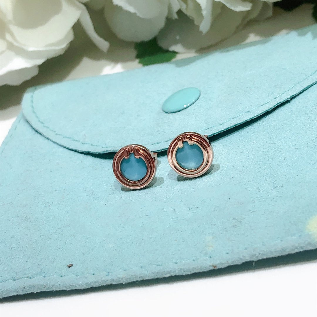 [Regalia Jewels]TURQUOISE CIRCLE WHITE GOLD EARRINGS