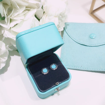 [Regalia Jewels]TURQUOISE CIRCLE WHITE GOLD EARRINGS
