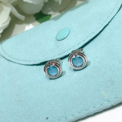 [Regalia Jewels]TURQUOISE CIRCLE WHITE GOLD EARRINGS