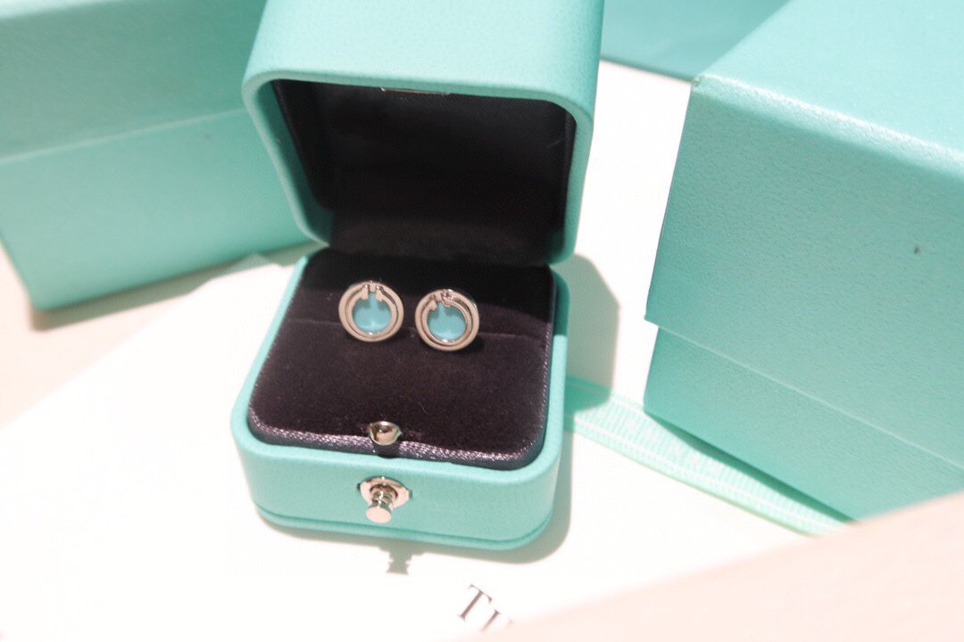 [Regalia Jewels]TURQUOISE CIRCLE WHITE GOLD EARRINGS