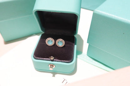 [Regalia Jewels]TURQUOISE CIRCLE WHITE GOLD EARRINGS