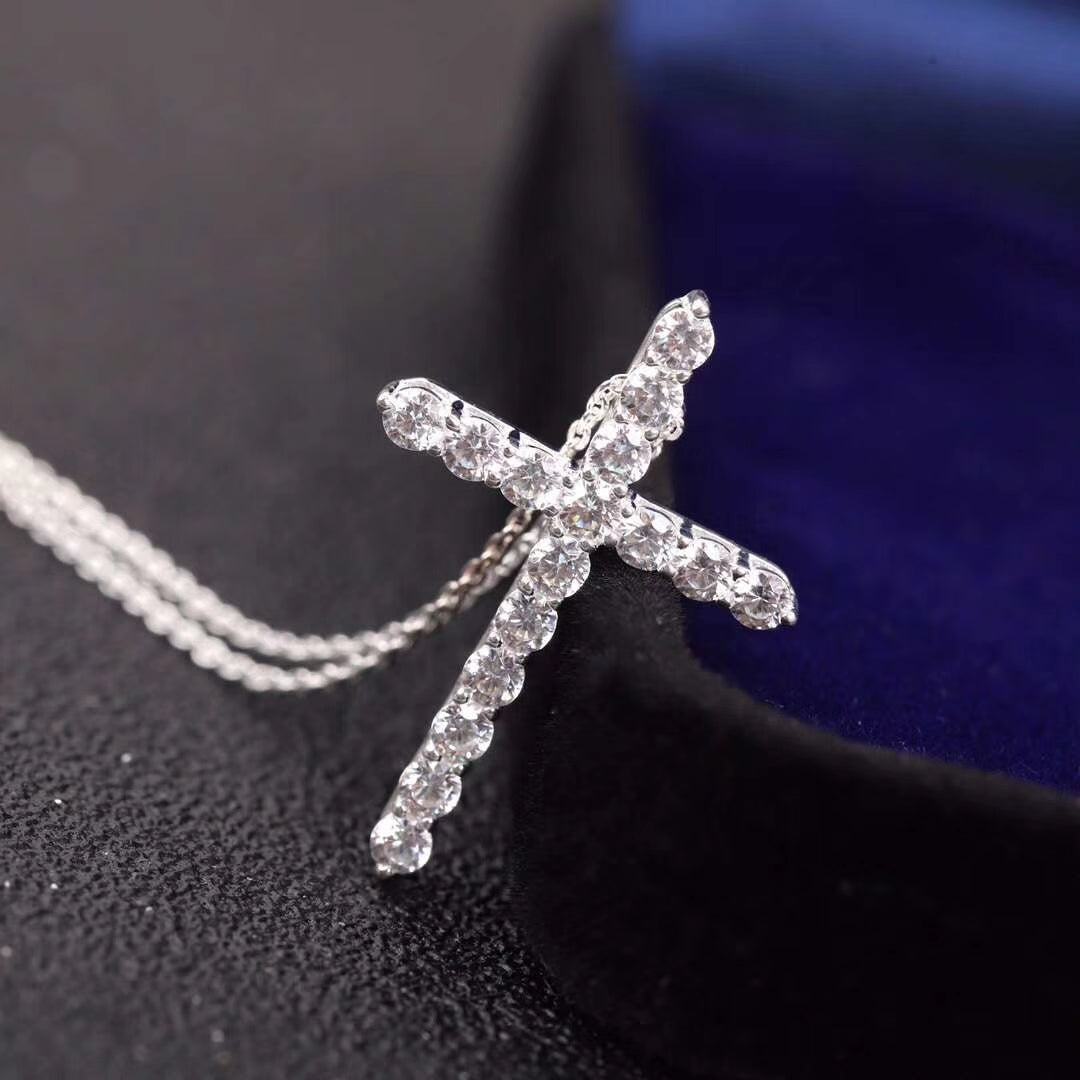 [Regalia Jewels]MOISSANITE STONE CROSS PENDANT NECKLACE SIMULATED DIAMOND CROSS CHOKER