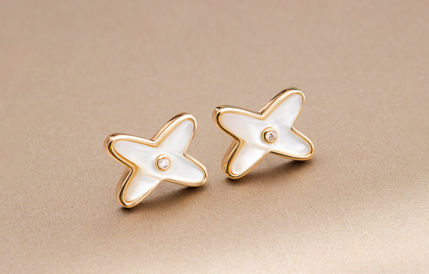 [Lumi Jewelry]JEUX DE WHITE MOP ROSE GOLD DIAMOND EARRINGS