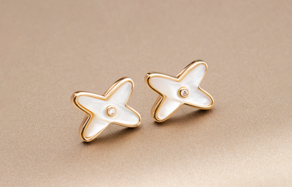 [Regalia Jewelry]JEUX DE WHITE MOP ROSE GOLD DIAMOND EARRINGS