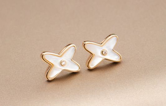 [Regalia Jewelry]JEUX DE WHITE MOP ROSE GOLD DIAMOND EARRINGS