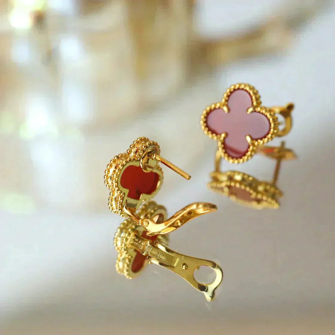 [Regalia Jewelry]CLOVER MEDIUM 1 MOTIFS CARNELIAN  EARRINGS