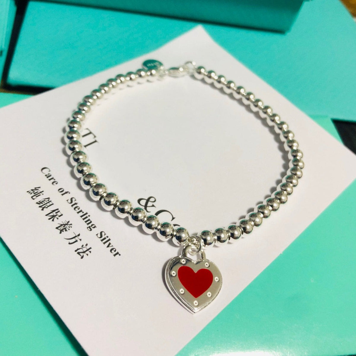 [Regalia Jewels]LOVE TIFFANY RED HEART TAG BEAD BRACELET