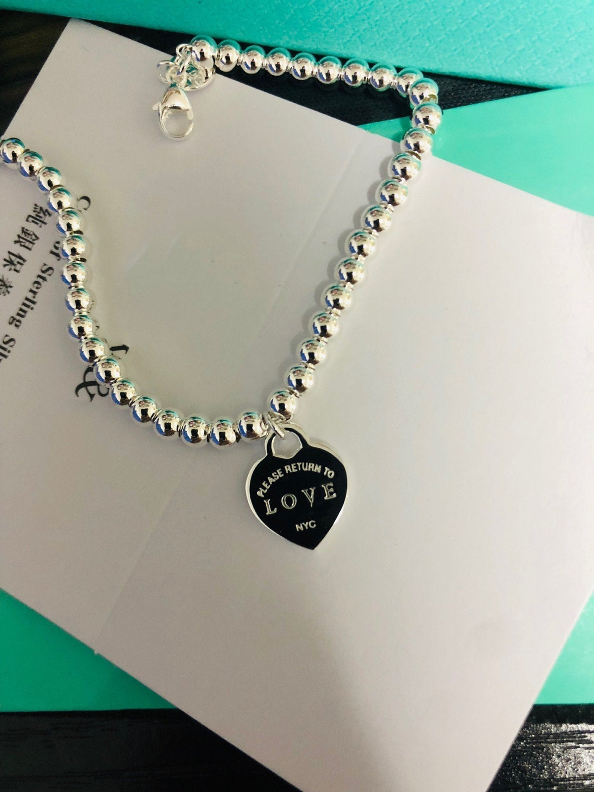 [Regalia Jewels]LOVE TIFFANY RED HEART TAG BEAD BRACELET