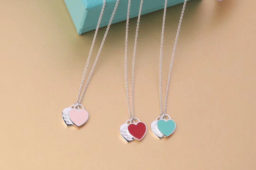 [Regalia Jewels]DOUBLE HEART TAG PENDANT SILVER MINI NECKLACE