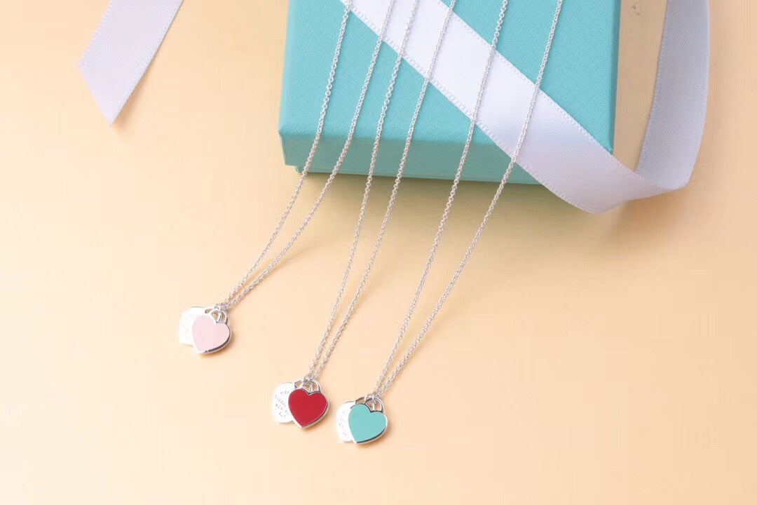 [Regalia Jewels]DOUBLE HEART TAG PENDANT SILVER MINI NECKLACE