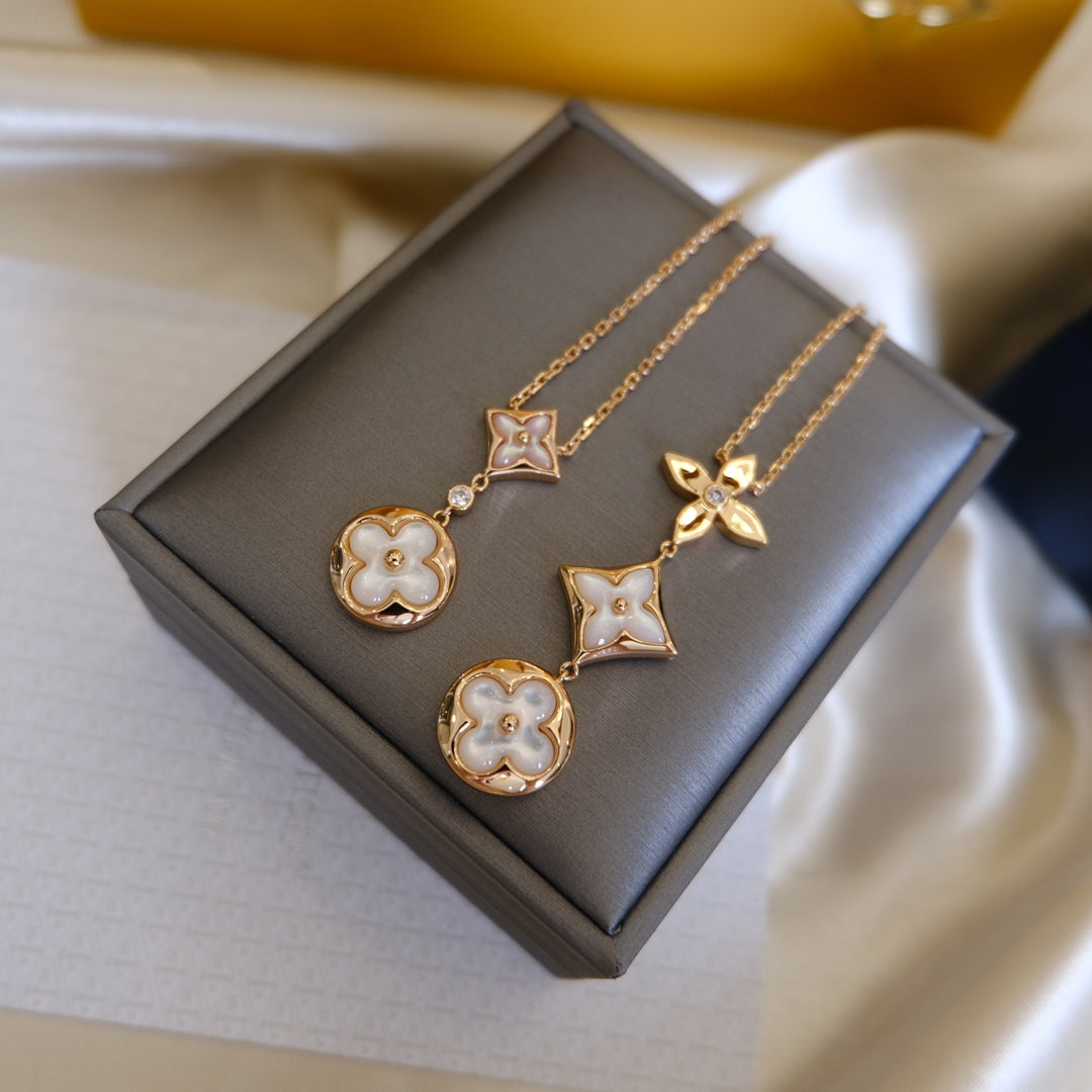 [Regalia Jewelry]COLOR BLOSSOM LARIAT NECKLACE PINK GOLD WHITE MOTHER PEARL AND DIAMOND