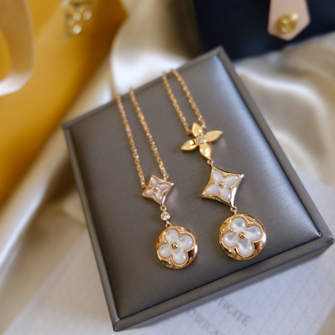 [Regalia Jewelry]COLOR BLOSSOM LARIAT NECKLACE PINK GOLD WHITE MOTHER PEARL AND DIAMOND