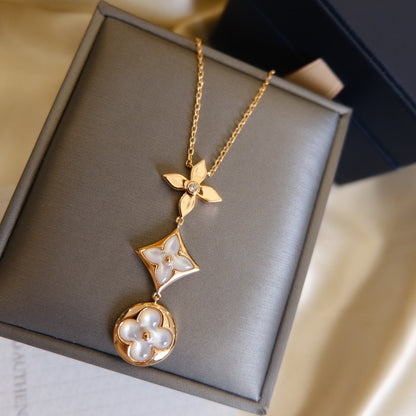 [Regalia Jewelry]COLOR BLOSSOM LARIAT NECKLACE PINK GOLD WHITE MOTHER PEARL AND DIAMOND