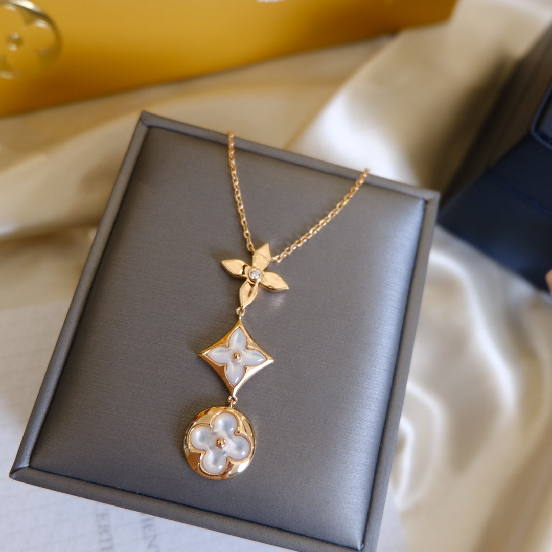 [Regalia Jewelry]COLOR BLOSSOM LARIAT NECKLACE PINK GOLD WHITE MOTHER PEARL AND DIAMOND