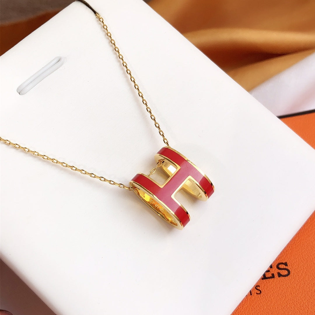 [Regalia Jewelry]HM CLIC RED ENAMEL GOLD NECKLACE