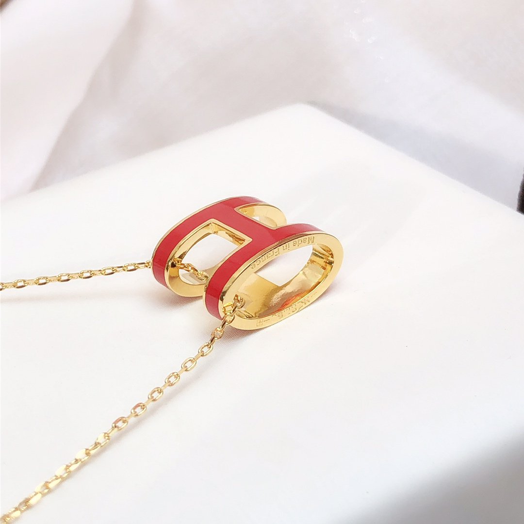 [Regalia Jewelry]HM CLIC RED ENAMEL GOLD NECKLACE