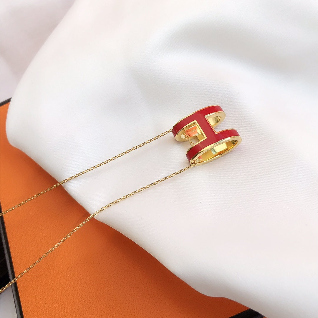 [Regalia Jewelry]HM CLIC RED ENAMEL GOLD NECKLACE