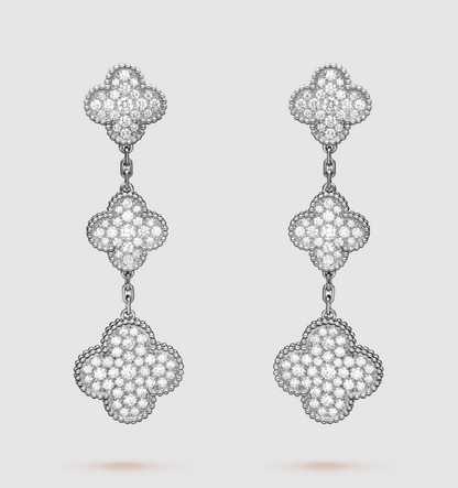 [Regalia Jewelry]CLOVER 3 MOTIF DIAMOND SILVER DROP EARRINGS