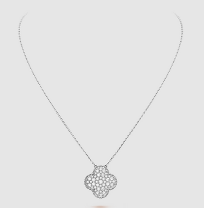 [Regalia Jewelry]CLOVER 25MM LARGE PENDANT DIAMOND PAVED SILVER NECKLACE
