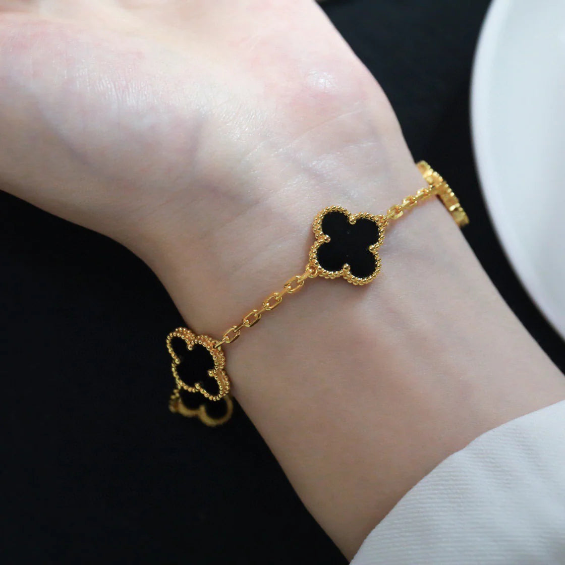 [Regalia Jewelry]CLOVER  5 MOTIFS BLACK ONYX BRACELET