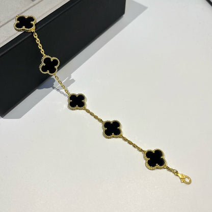 [Regalia Jewelry]CLOVER  5 MOTIFS BLACK ONYX BRACELET
