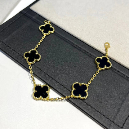 [Regalia Jewelry]CLOVER  5 MOTIFS BLACK ONYX BRACELET