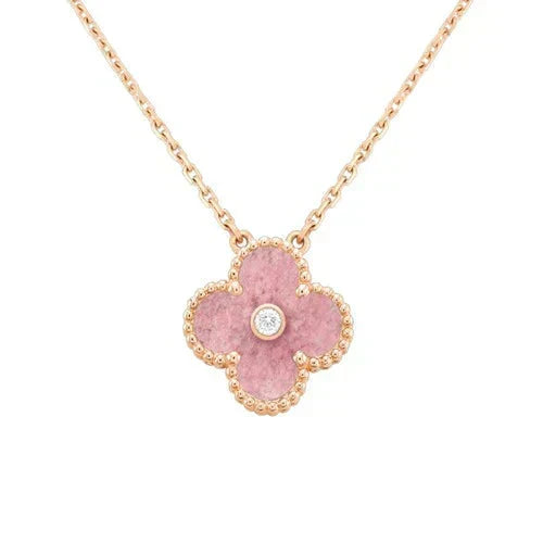 [Regalia Jewelry]CLOVER 15MM DIAMOND RHODONITE NECKLACE